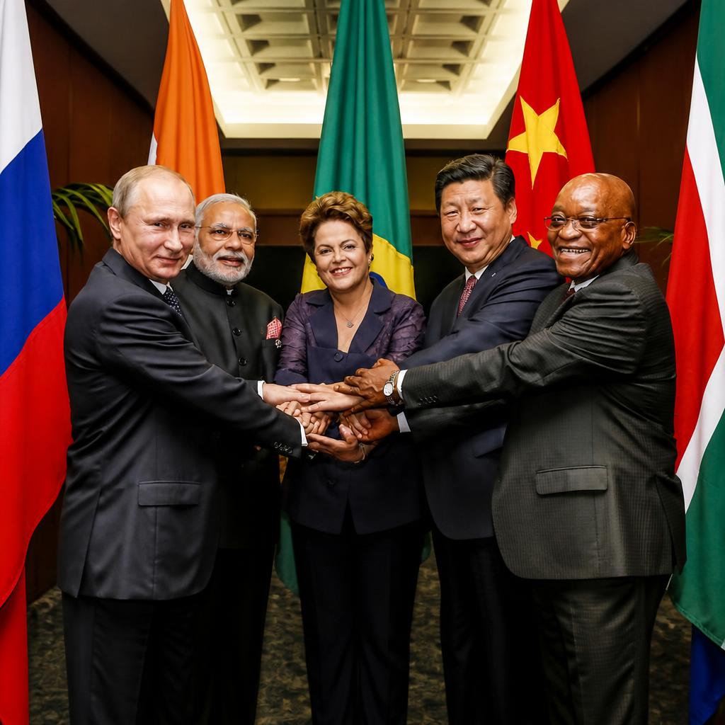 BRICS leaders standing together in an archival group photograph